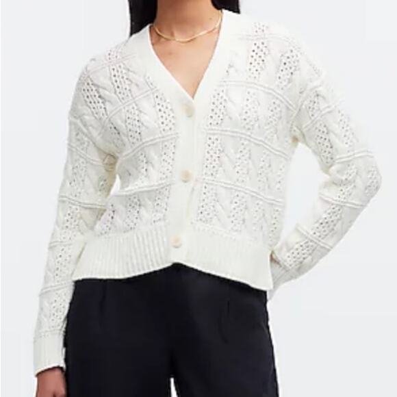 Madewell Open Cable-Stitch Cardigan Sweater - Bright Ivory Size M - Picture 2 of 9